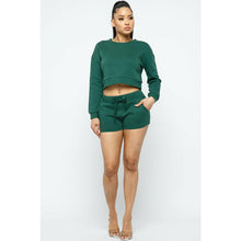 Load image into Gallery viewer, “Get Shorty” Solid Long Sleeve Crop Top and Short Set
