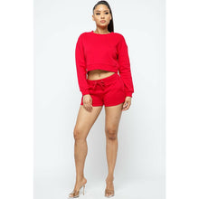 Load image into Gallery viewer, “Get Shorty” Solid Long Sleeve Crop Top and Short Set
