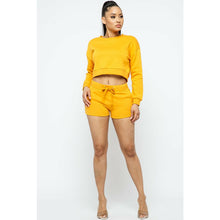 Load image into Gallery viewer, “Get Shorty” Solid Long Sleeve Crop Top and Short Set
