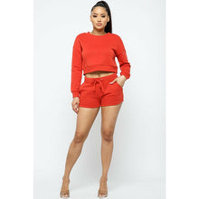 Load image into Gallery viewer, “Get Shorty” Solid Long Sleeve Crop Top and Short Set
