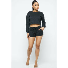 Load image into Gallery viewer, “Get Shorty” Solid Long Sleeve Crop Top and Short Set

