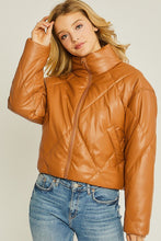 Load image into Gallery viewer, &quot;The Double Cross” Faux Leather Puffer Jacket

