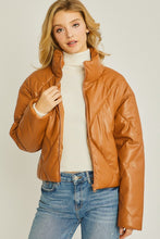 Load image into Gallery viewer, &quot;The Double Cross” Faux Leather Puffer Jacket

