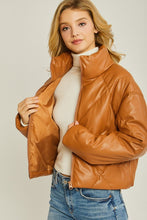 Load image into Gallery viewer, &quot;The Double Cross” Faux Leather Puffer Jacket
