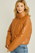 Load image into Gallery viewer, &quot;The Double Cross” Faux Leather Puffer Jacket
