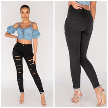 Load image into Gallery viewer, &quot;Gettin’ Ripped&quot; Jeggings in Machine Black

