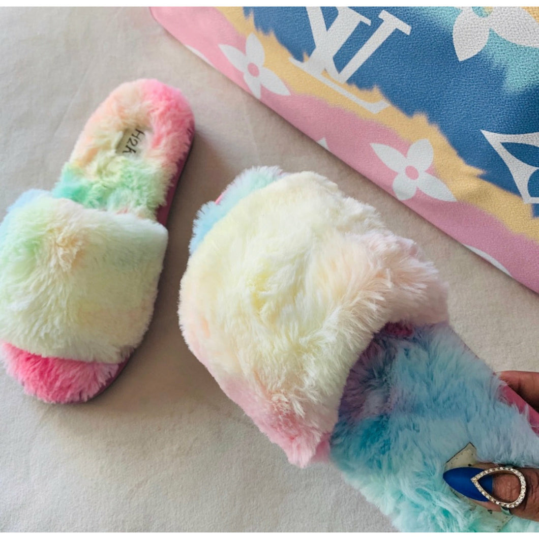 “All About the Fluff” Tie Dye Slide Slippers