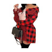 Load image into Gallery viewer, “It’s A Vibe” Brushed Plaid Button Down Shirt Dress
