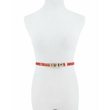 Load image into Gallery viewer, “Locked &amp; Studded” Cognac Skinny Accent Belt
