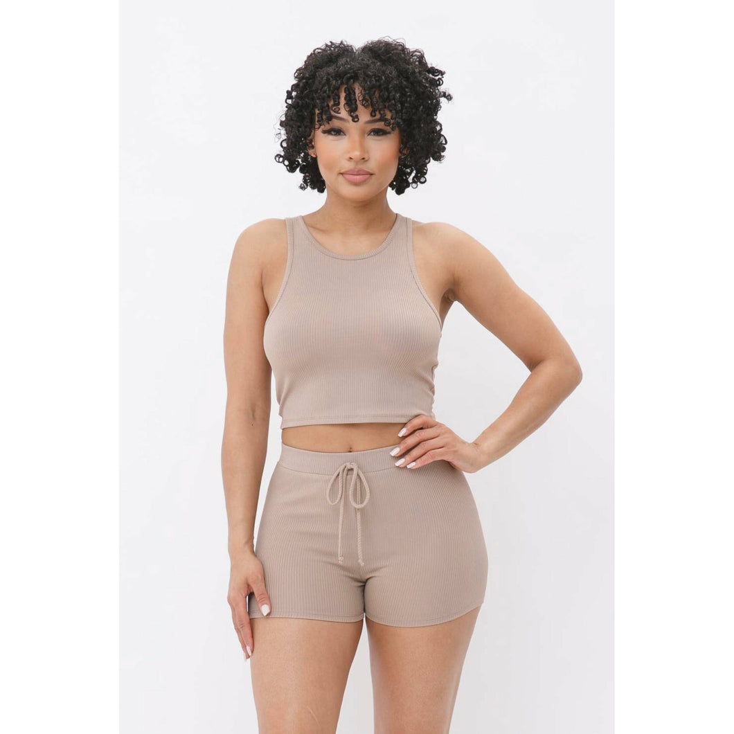 “ Sweet Heat” Two Piece Cropped & Ribbed Short Set