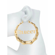 Load image into Gallery viewer, &quot;Queen&quot; Gold Bamboo Hoop Earrings

