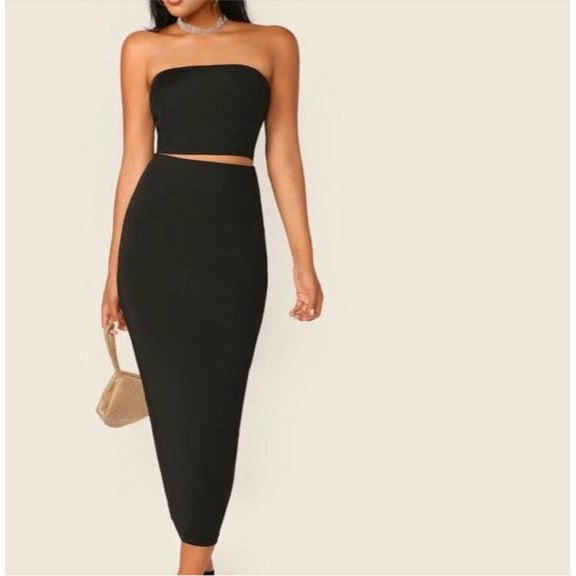 “Minimalistic Tendencies” Two Piece Crop Top Skirt Set