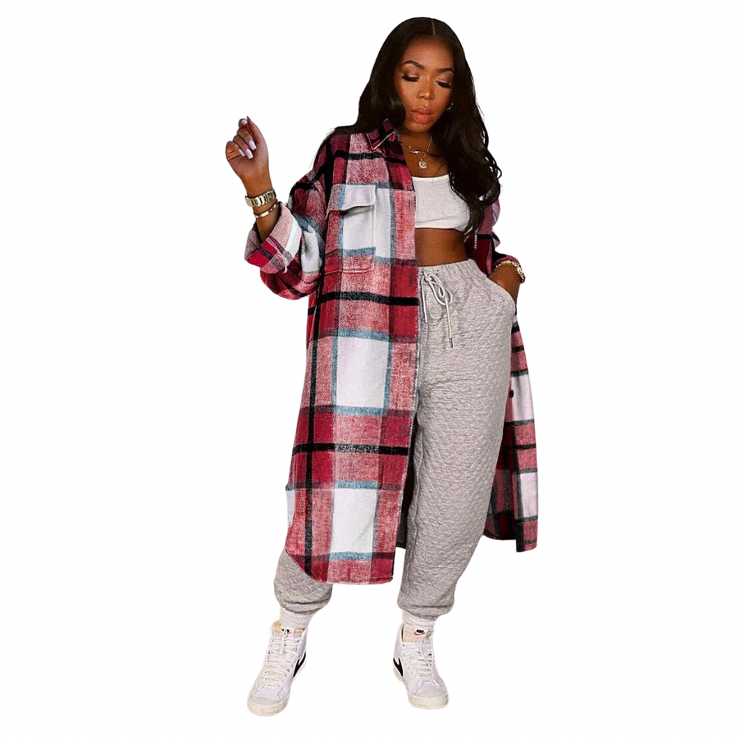 “Flannel Vibes” Oversized Plaid Shirt Jacket