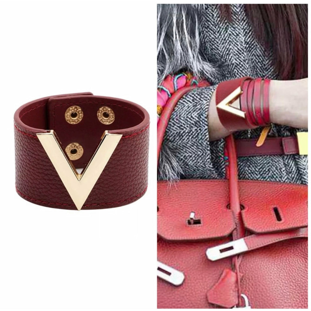 “Deep V” Faux Leather Bracelet