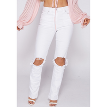Load image into Gallery viewer, &quot;White Listed&quot; Ripped Knee Straight Leg Jeans
