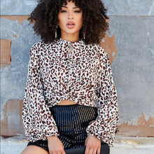 Load image into Gallery viewer, &quot;You’ve Been Spotted&quot; Bubble Sleeve Cropped Blouse
