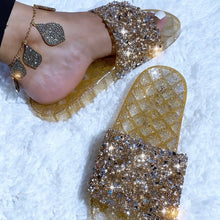 Load image into Gallery viewer, &quot;Drip Drip Bling&quot; Embellished Jelly Slides
