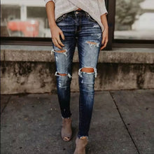 Load image into Gallery viewer, &quot;Into the Blue&quot; Distressed Dark Denim Jeans
