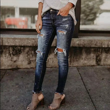 Load image into Gallery viewer, &quot;Into the Blue&quot; Distressed Dark Denim Jeans

