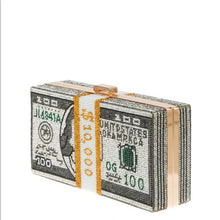Load image into Gallery viewer, &quot;Break the Bank&quot; Money Stack Rhinestone Clutch
